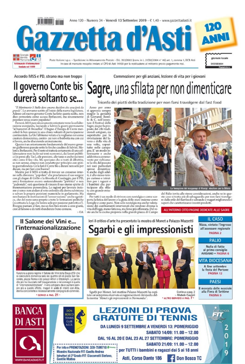 Prima pagina – 13 settembre 2019