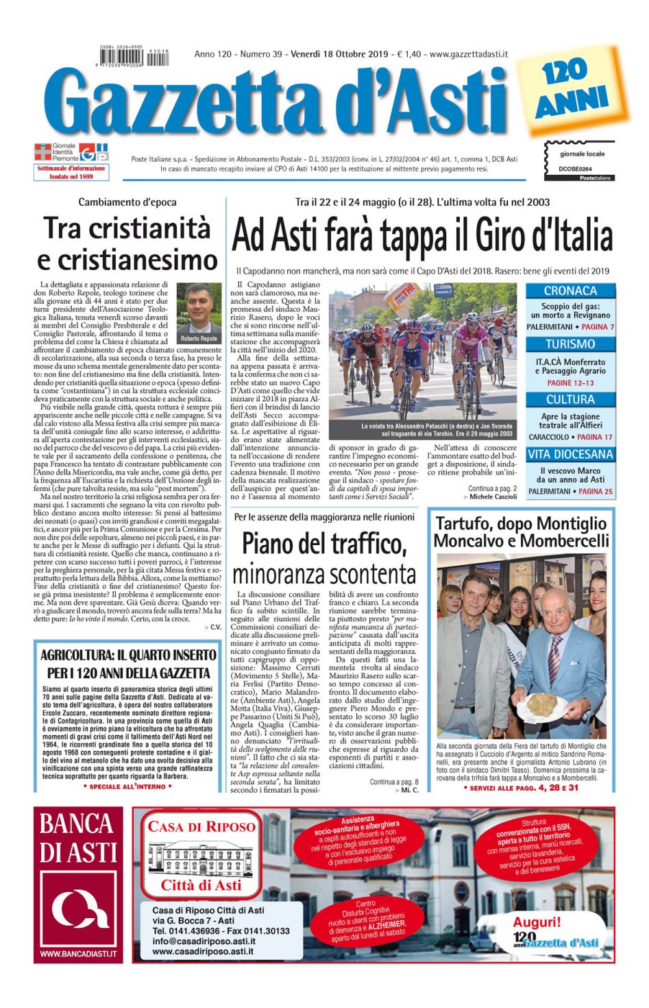 Prima pagina – 18 ottobre 2019