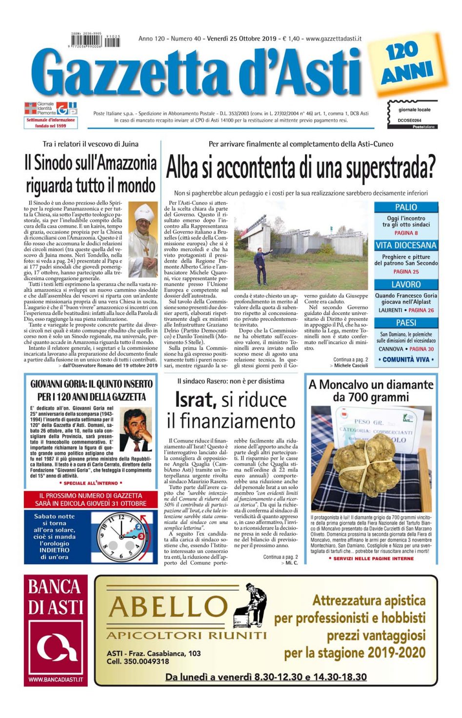 Prima pagina – 25 ottobre 2019