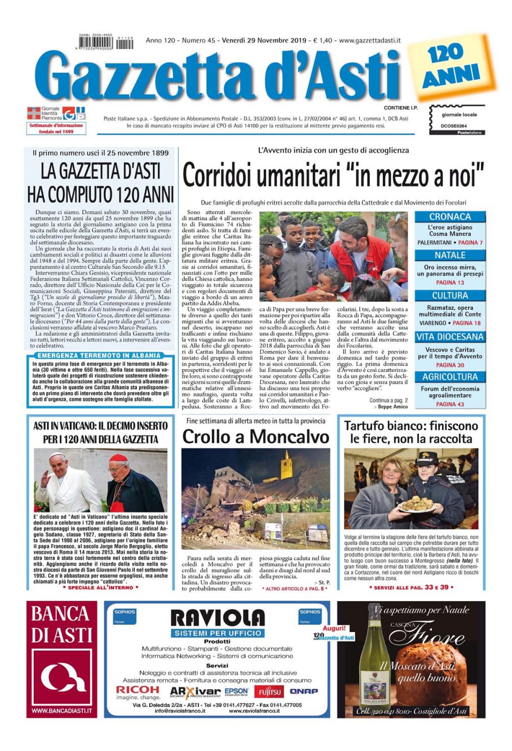 Prima pagina – 29 novembre 2019