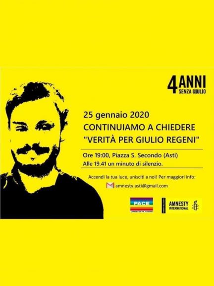 Quattro anni senza Giulio: in memoria di Regeni incontro di Amnesty ad Asti