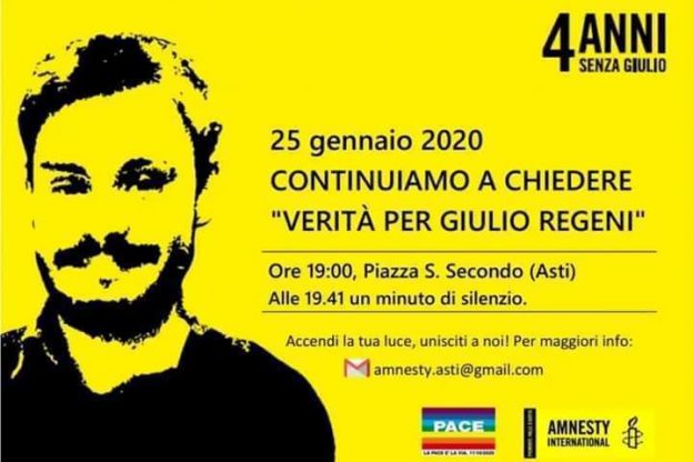 Quattro anni senza Giulio: in memoria di Regeni incontro di Amnesty ad Asti