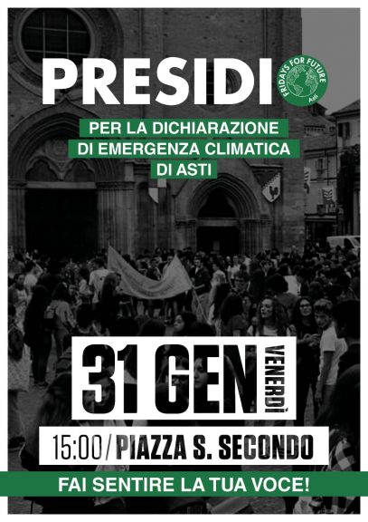 Asti, oggi in piazza San Secondo presidio di Fridays For Future