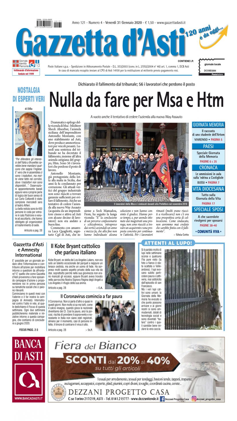 Prima pagina – 31 gennaio 2020