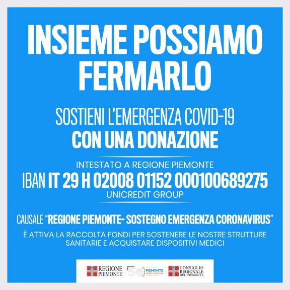 Coronavirus, dalla Regione Piemonte la campagna “Insieme possiamo fermarlo”