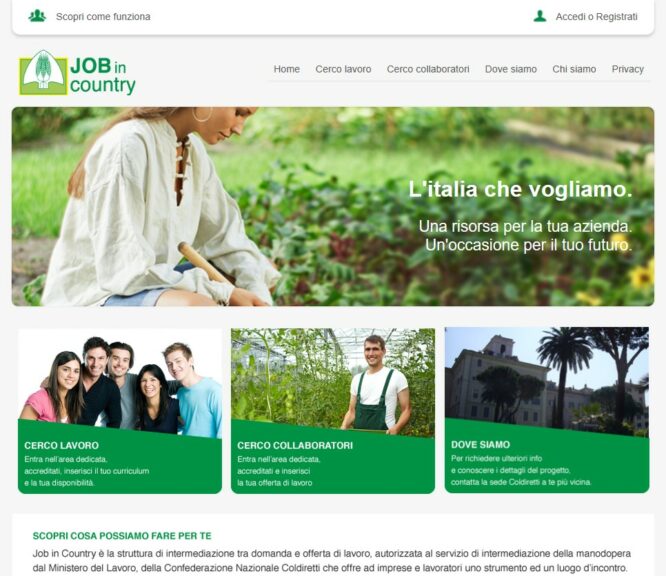 Coldiretti attiva la piattaforma on line “Job in Country”