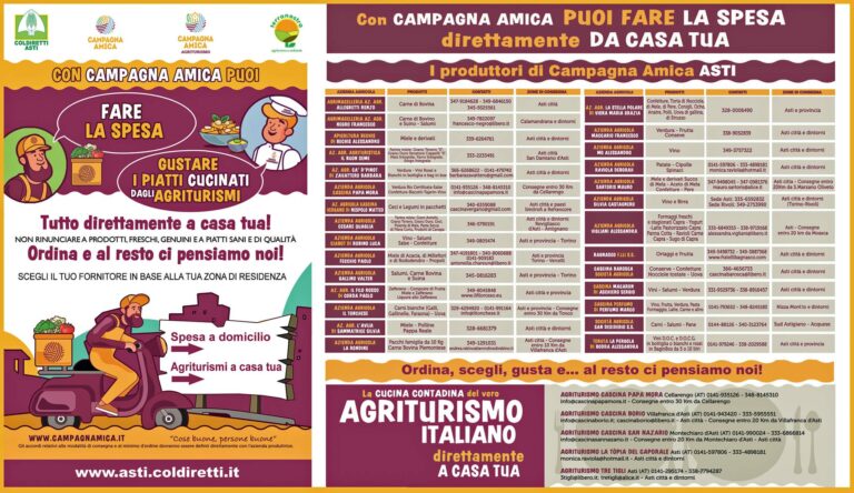 “Campagna Amica”: i prodotti di 28 aziende agricole dell’Astigiano a domicilio