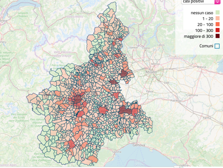 La mappa dei contagi sul sito della Regione