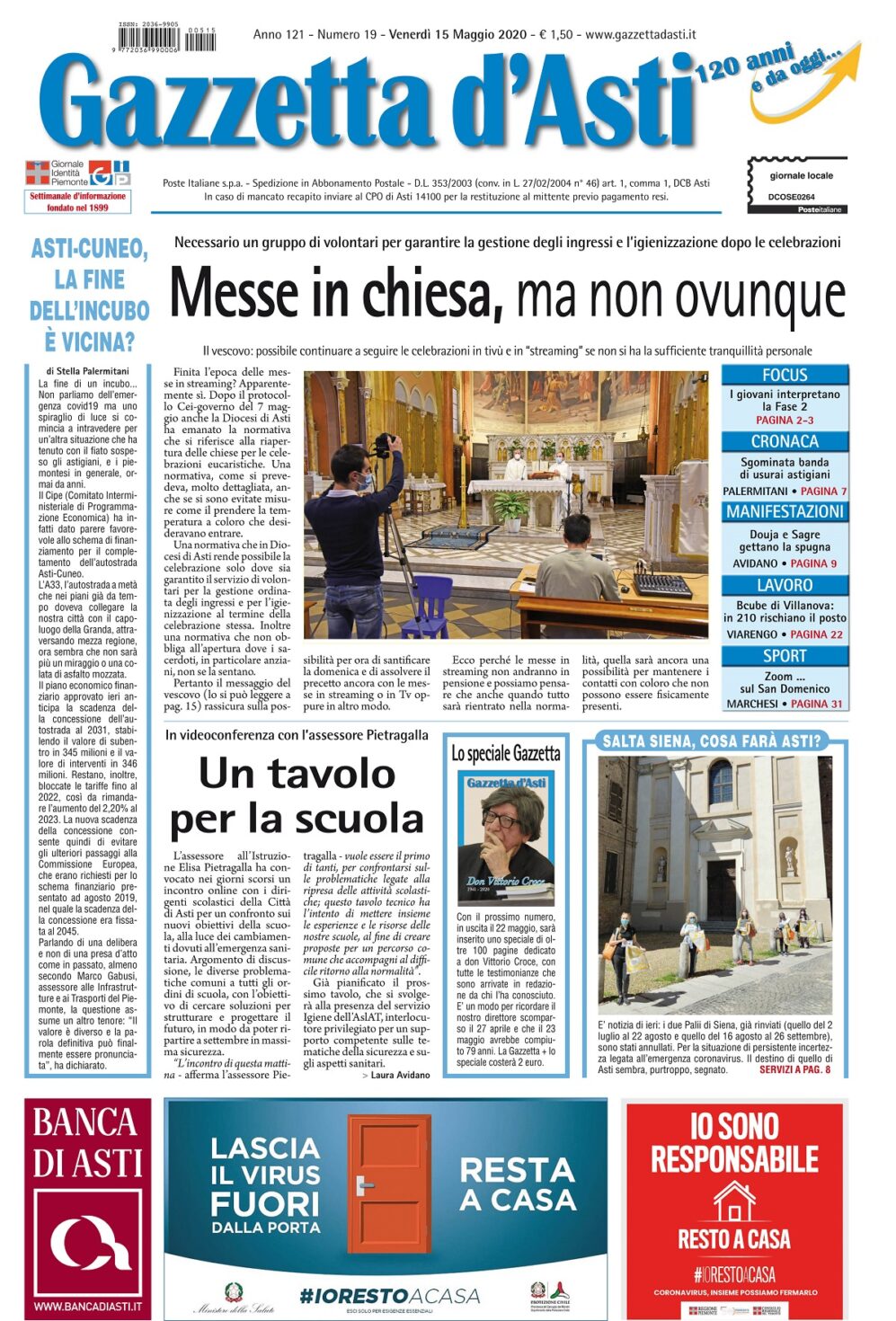 Prima pagina – venerdì 15 maggio 2020