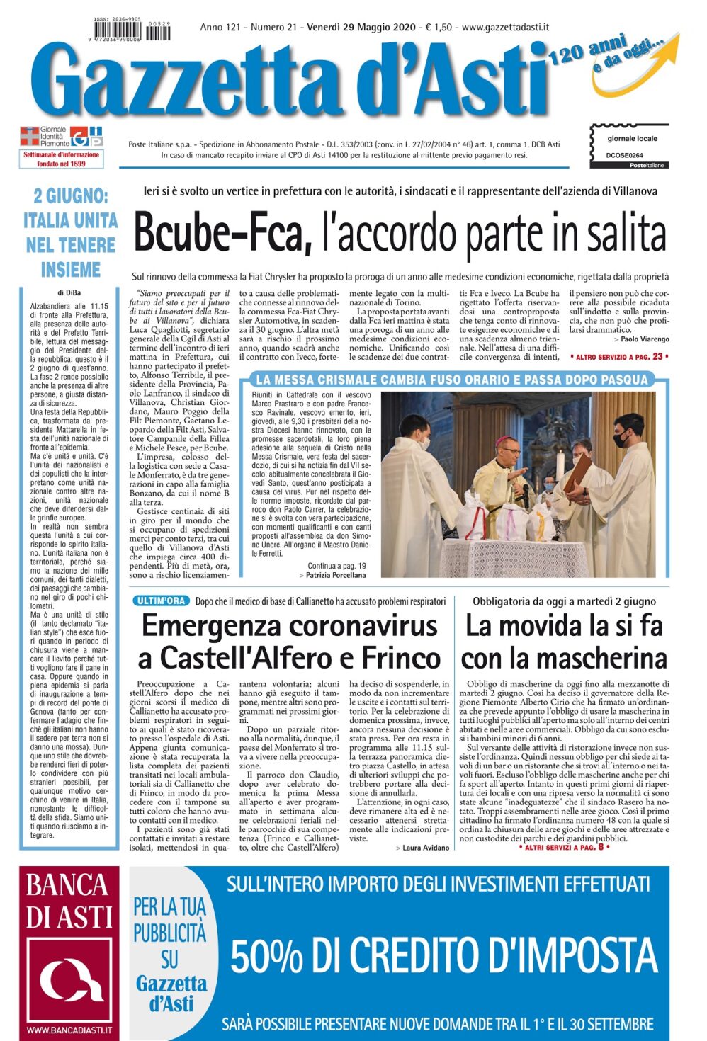 Prima pagina – 29 maggio 2020