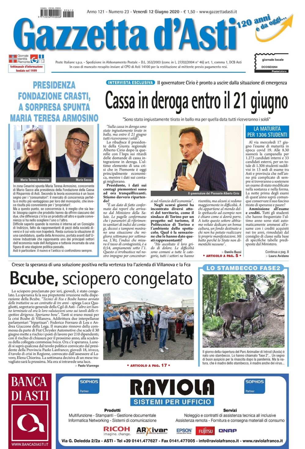 Prima pagina – 12 giugno 2020