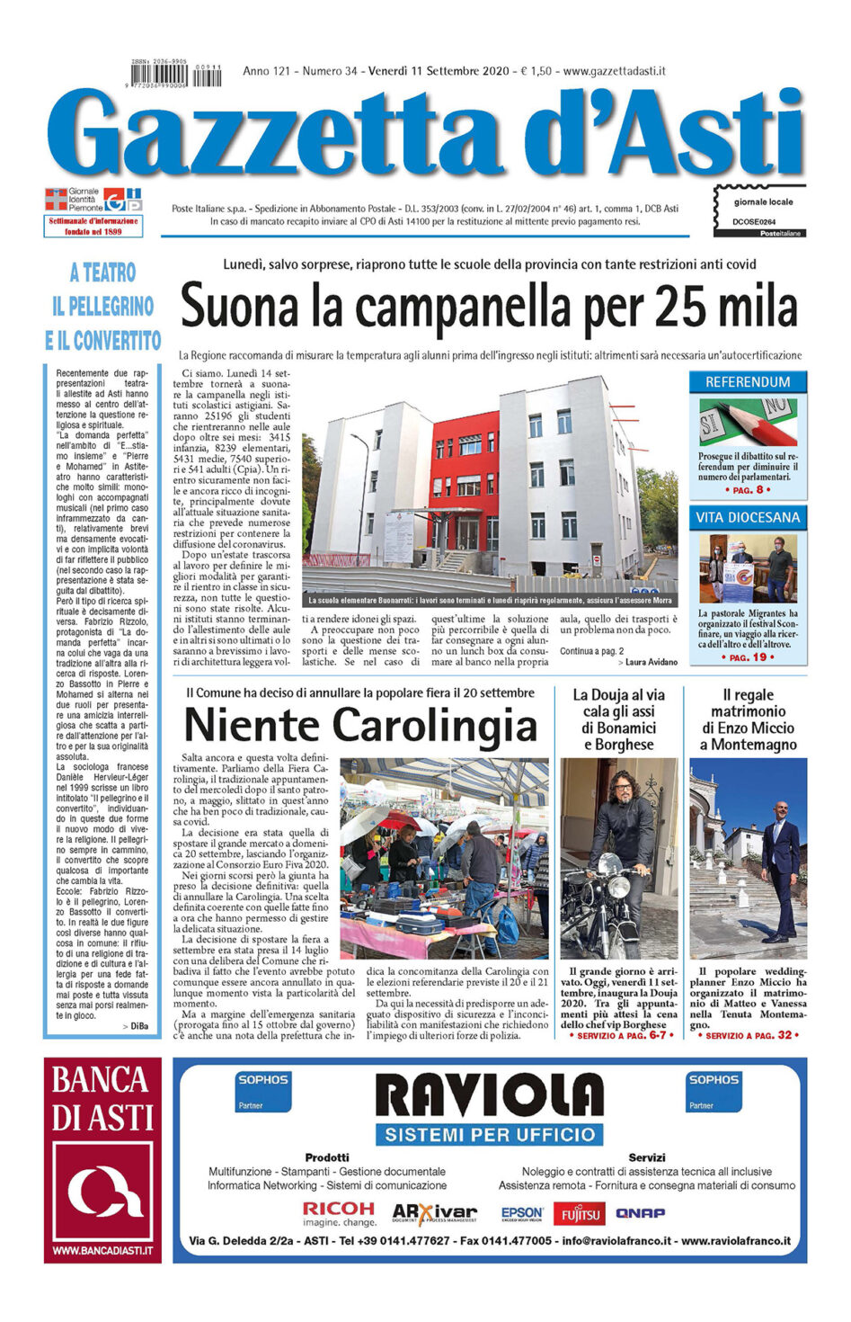 Prima pagina – 11 settembre 2020