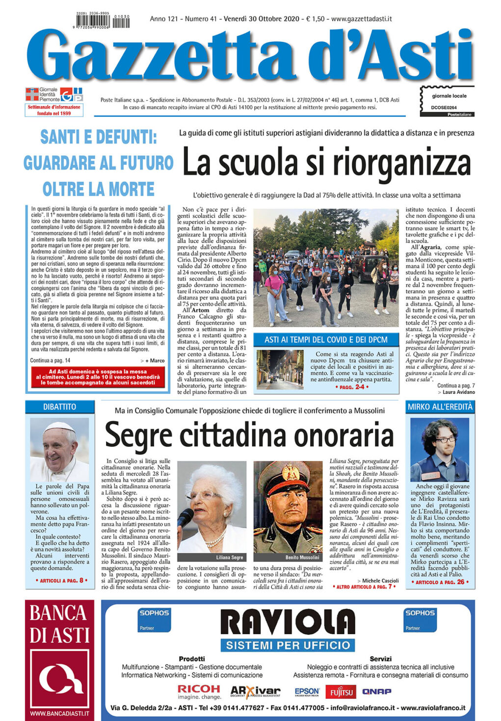 Prima pagina – 30 ottobre 2020