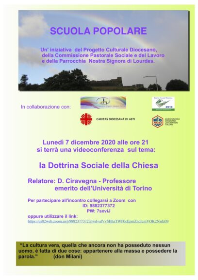 Dottrina Sociale della Chiesa: alla Scuola Popolare un incontro con il professor Ciravegna