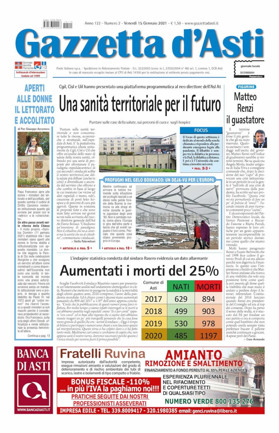 Prima pagina – 15 gennaio 2021