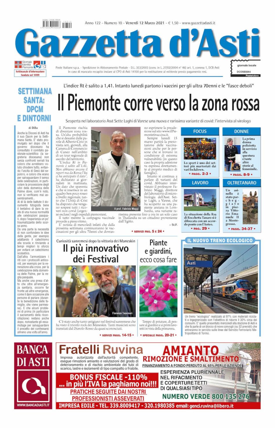 Prima pagina – 12 marzo 2021