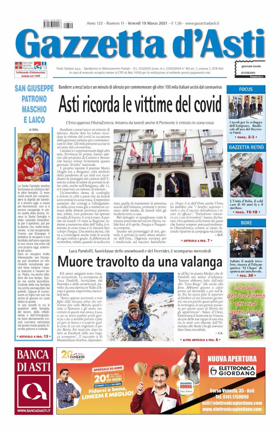 Prima pagina – 19 marzo 2021