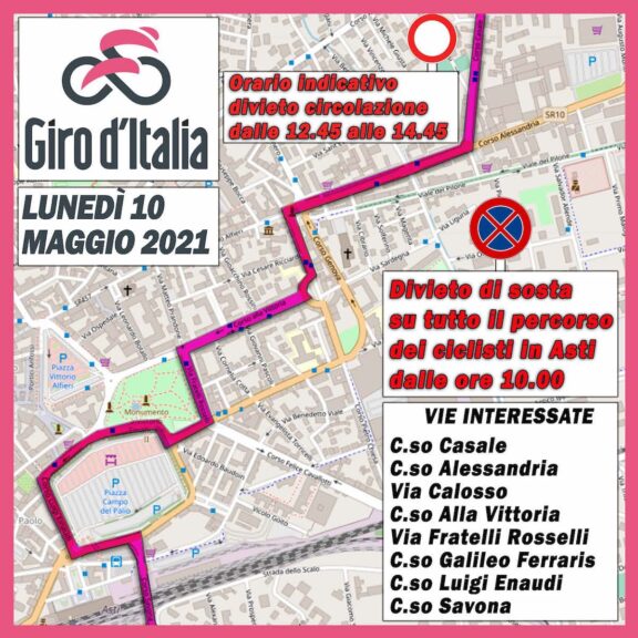 Il Giro d’Italia arriva nell’Astigiano: ecco il percorso delle due tappe della carovana rosa