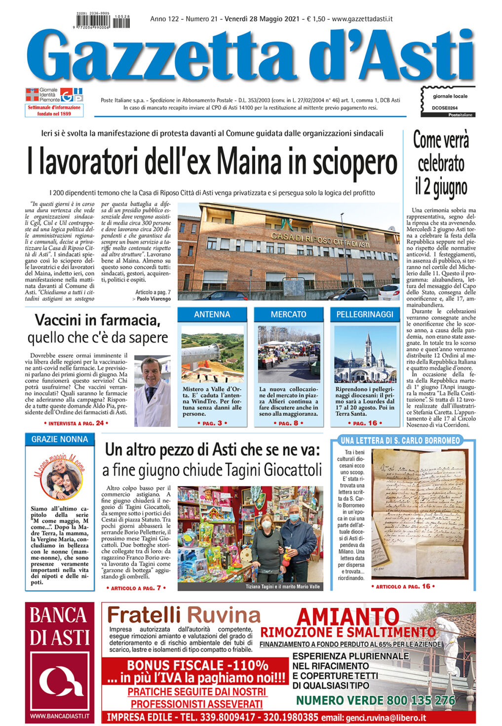 Prima pagina- 28 maggio 2021