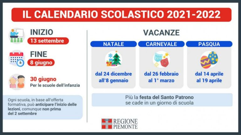 Piemonte: ecco il calendario scolastico 2021-2022