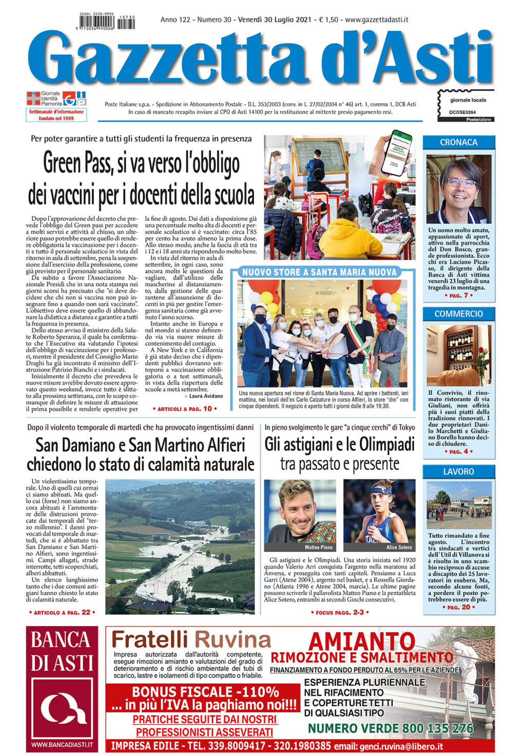 Prima pagina – 30 luglio 2021