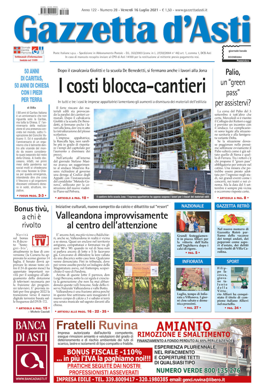 Prima pagina – 16 luglio 2021