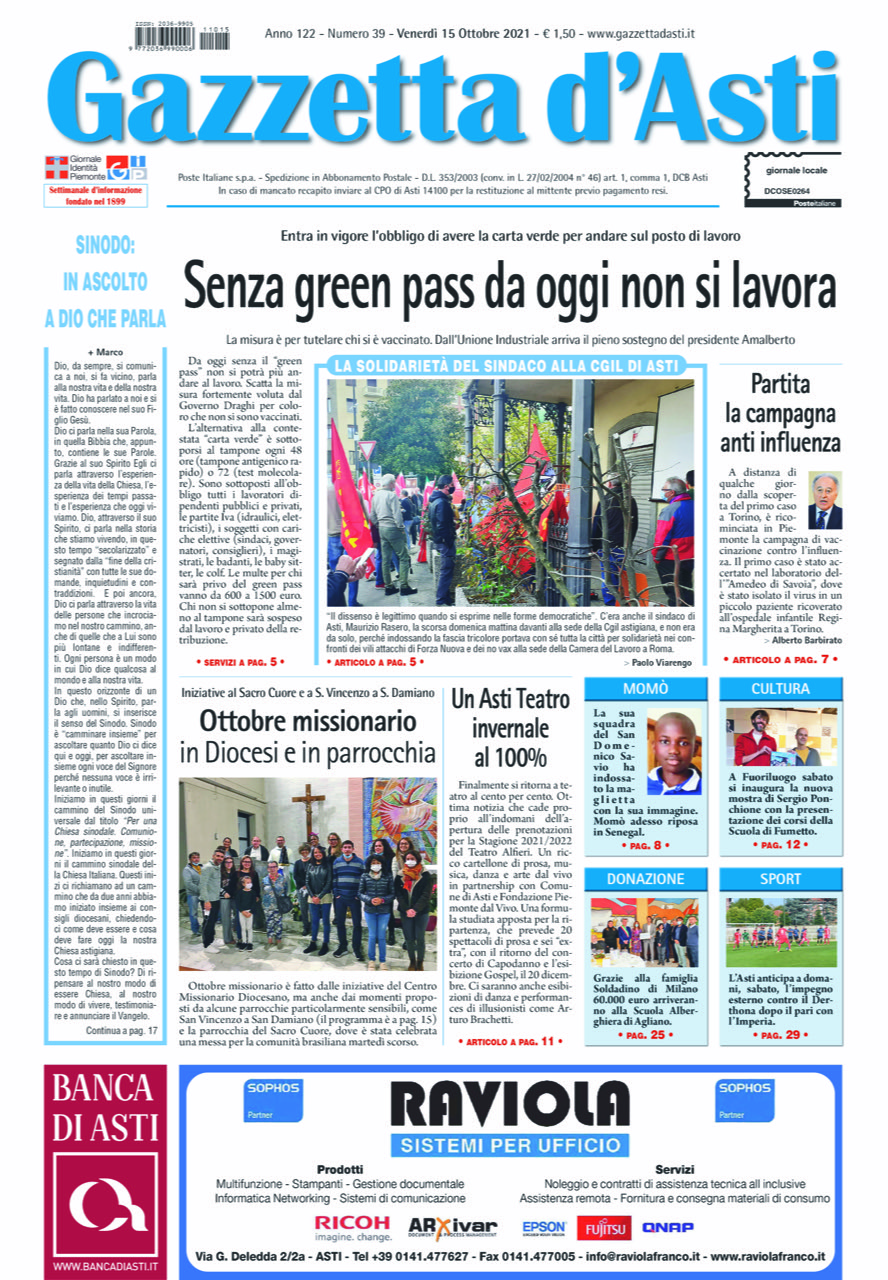 Prima pagina – 15 ottobre 2021