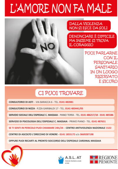 Anche l’Asl At dice no alla violenza sulle donne: lancia una campagna con video e brochure