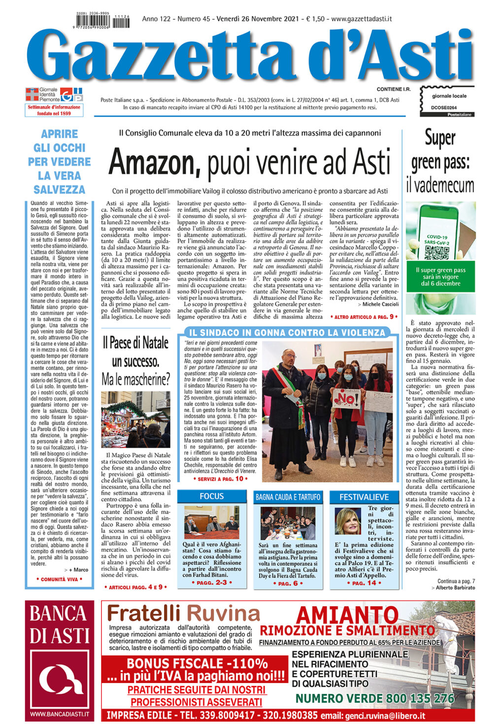 Prima pagina – 26 novembre 2021