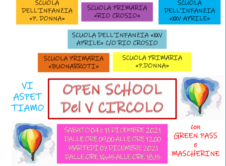 Aperte le iscrizioni online per visitare le scuole del V Circolo