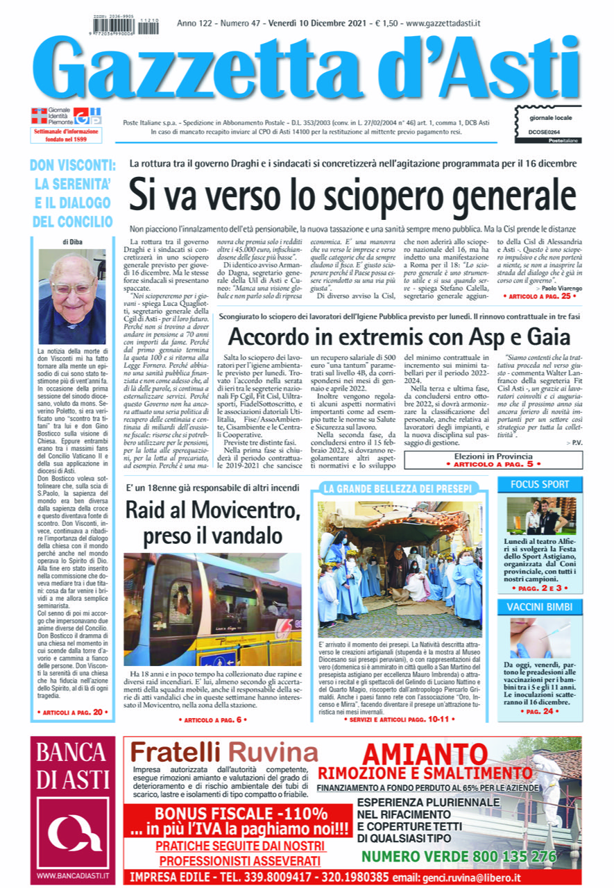 Prima pagina – 10 dicembre 2021