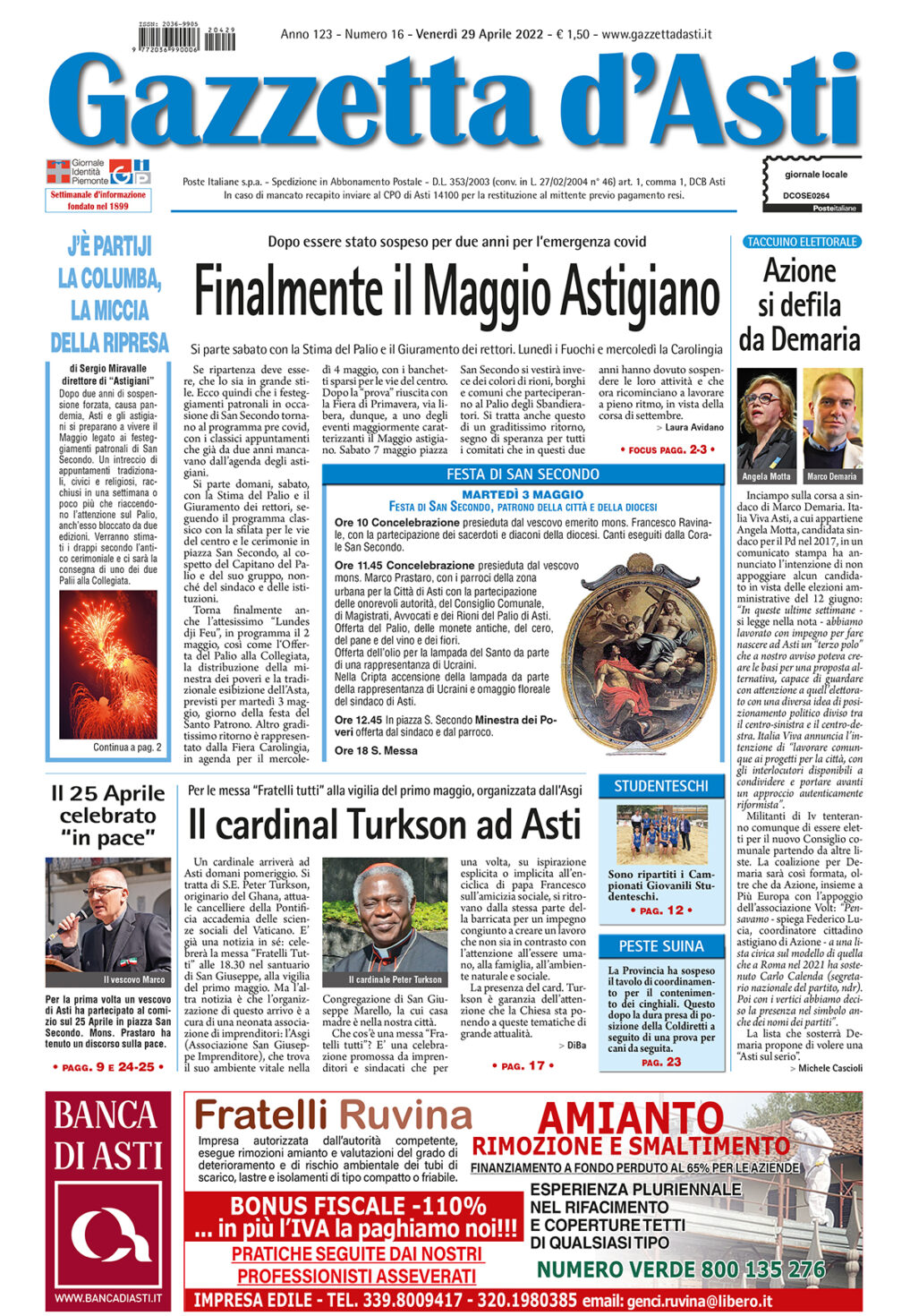 Prima pagina – 29 aprile 2022