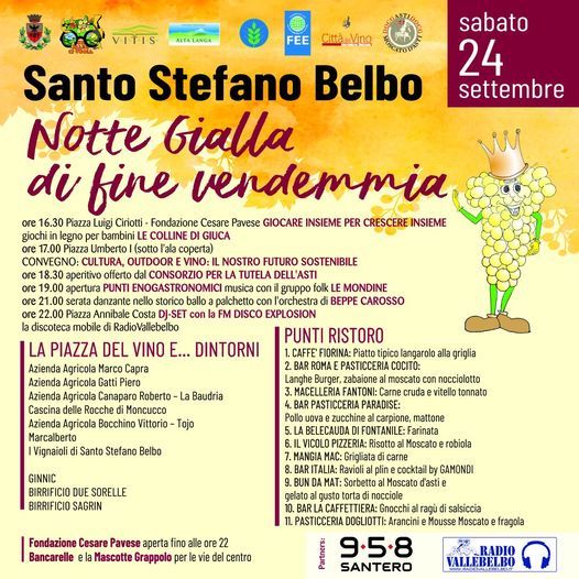 Santo Stefano Belbo, rinviata la notte gialla di fine vendemmia