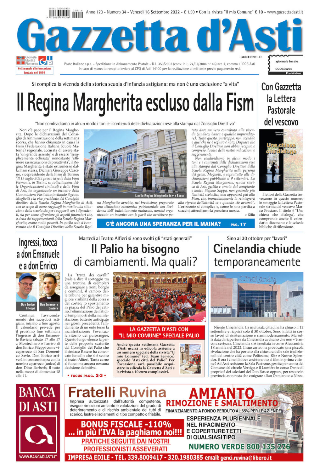 Prima pagina – 16 settembre 2022