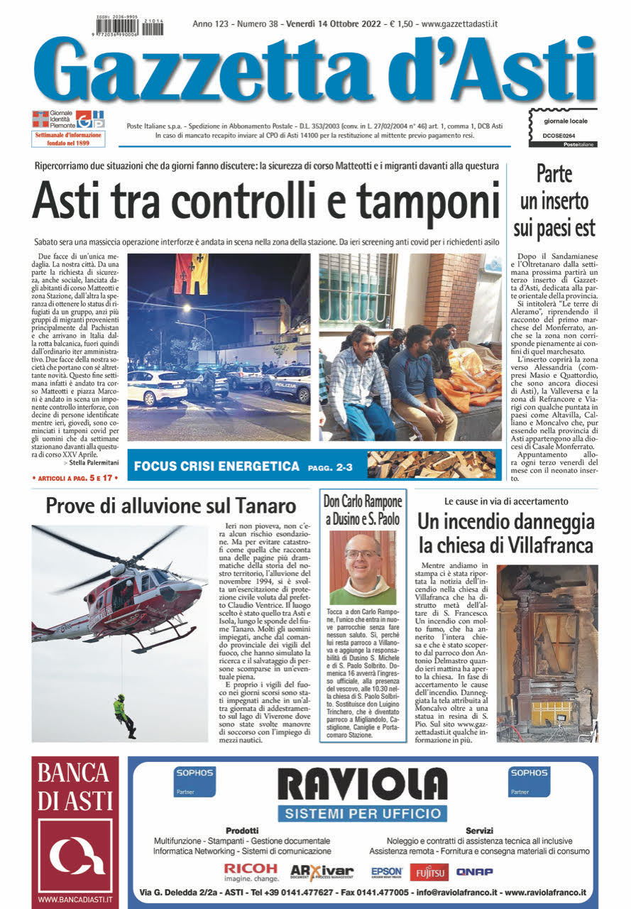 Prima pagina – 14 ottobre 2022