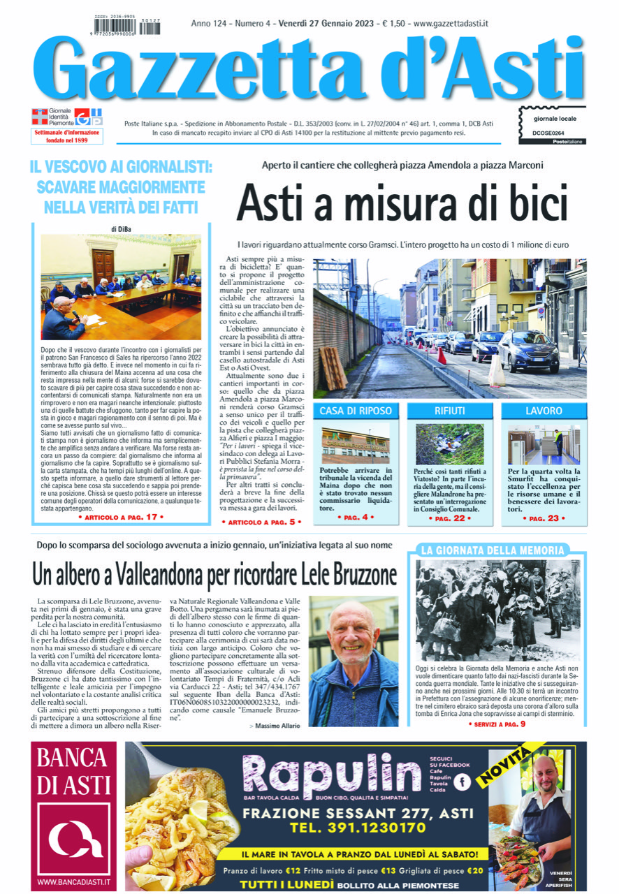 Prima pagina – 27 gennaio 2023