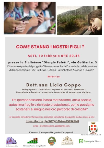 Licia Coppo “Come stanno i nostri figli?” in Biblioteca Astense