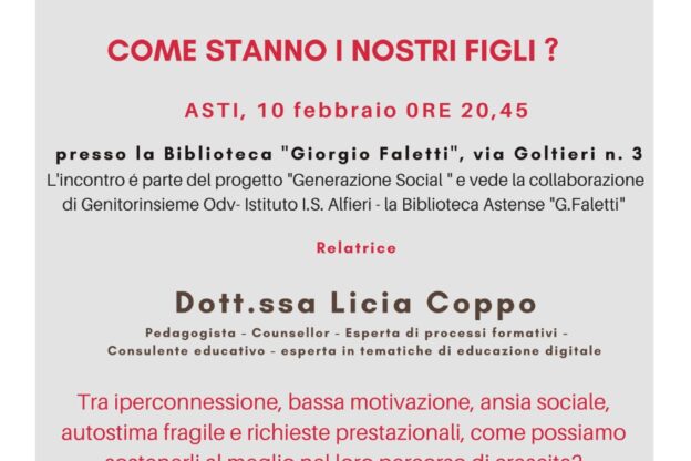 Licia Coppo “Come stanno i nostri figli?” in Biblioteca Astense