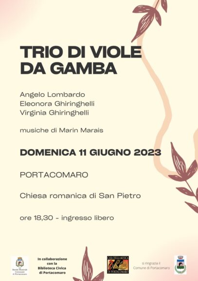 Il trio di giovani gambisti in concerto a Portacomaro