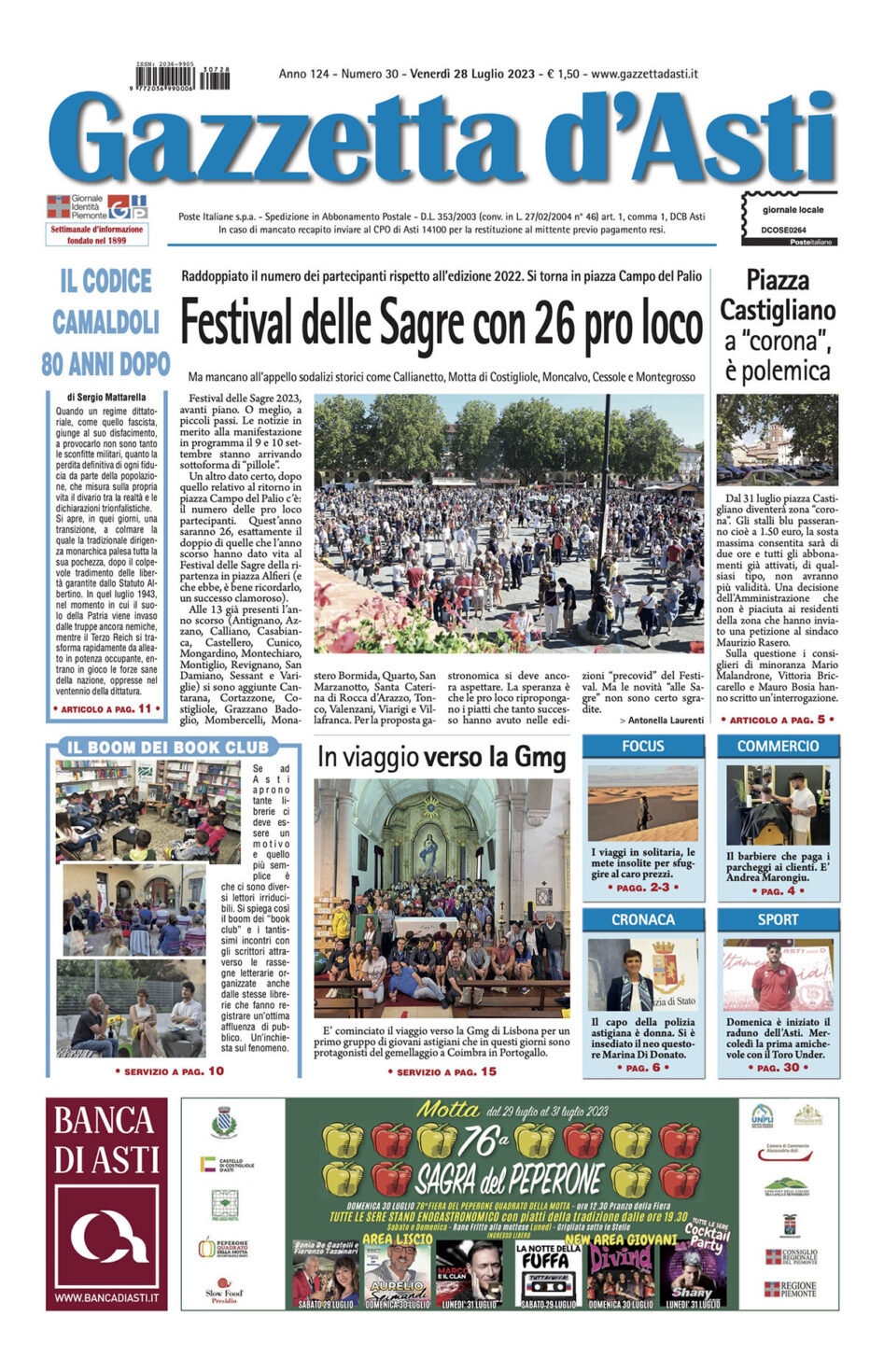 Prima pagina – 28 luglio 2023