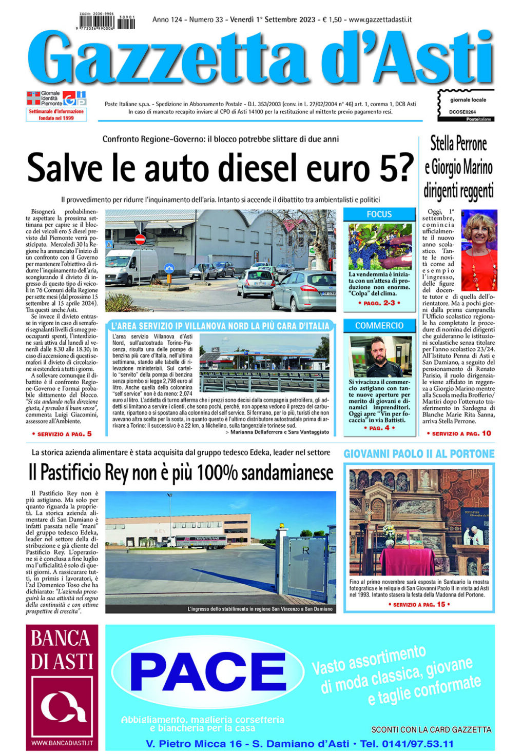 Prima pagina – 1° settembre 2023