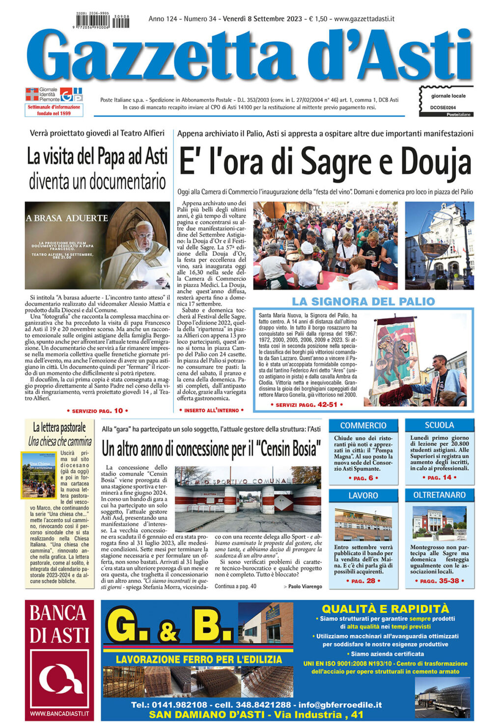 Prima pagina – 8 settembre 2023