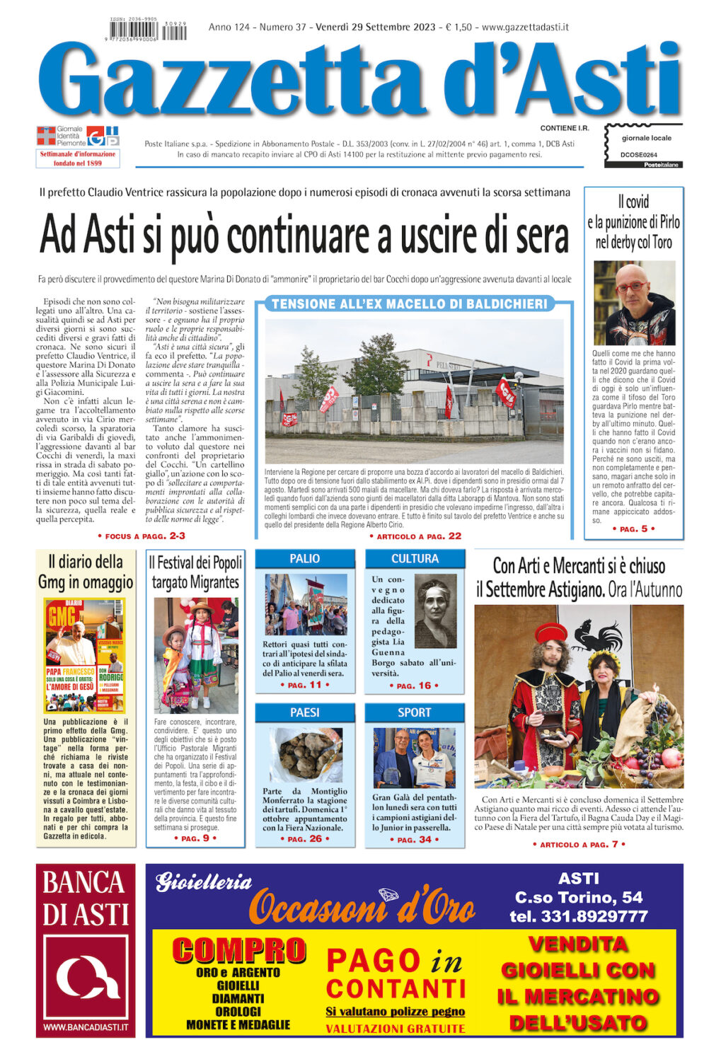 Prima pagina – 29 settembre 2023