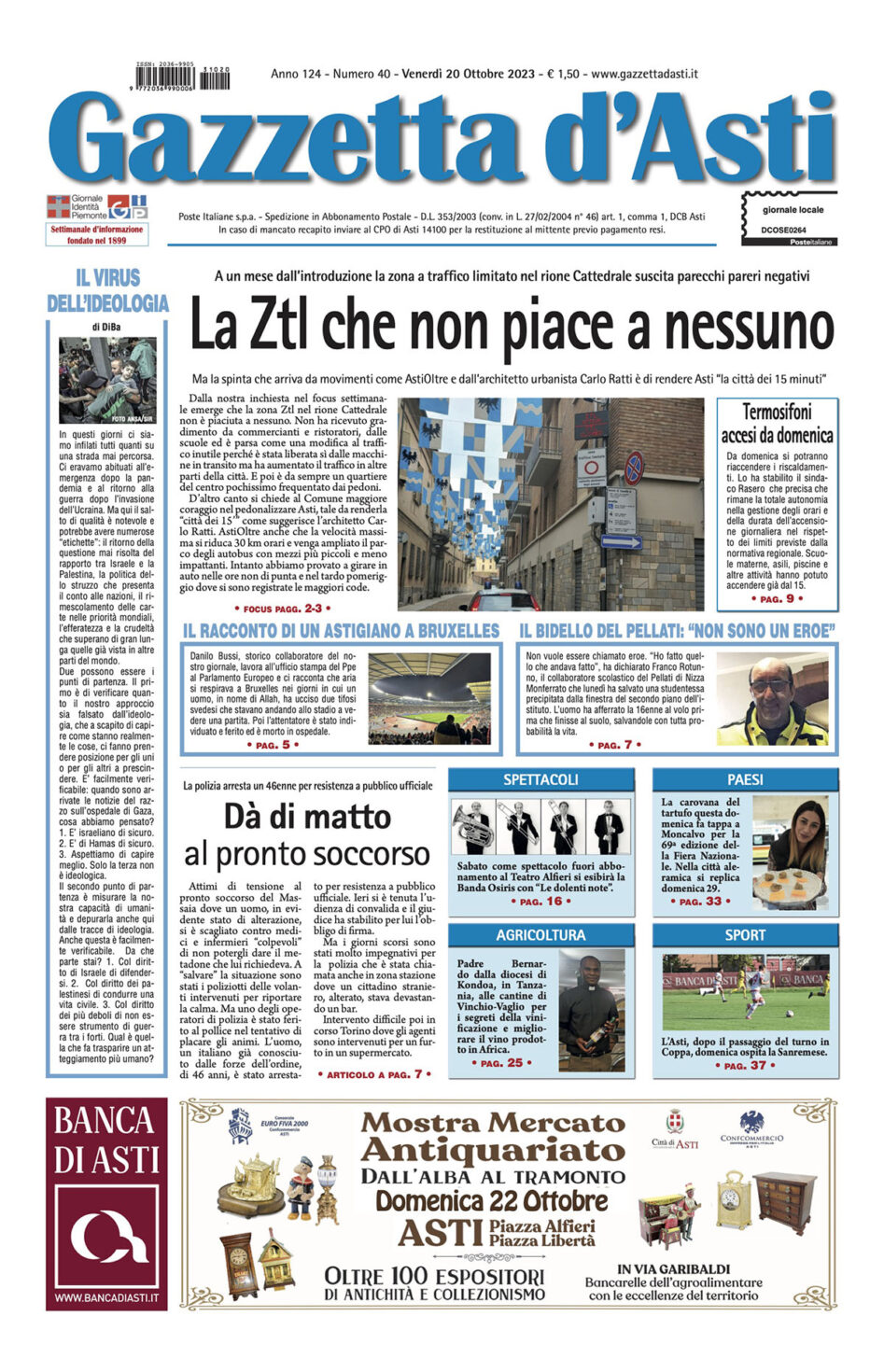 Prima pagina – 20 ottobre 2023