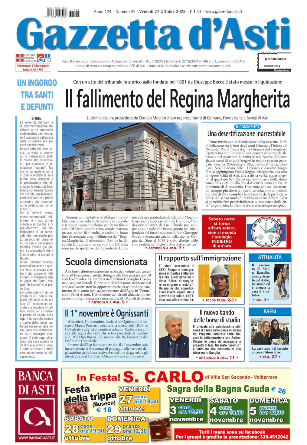 Prima pagina – 27 ottobre 2023