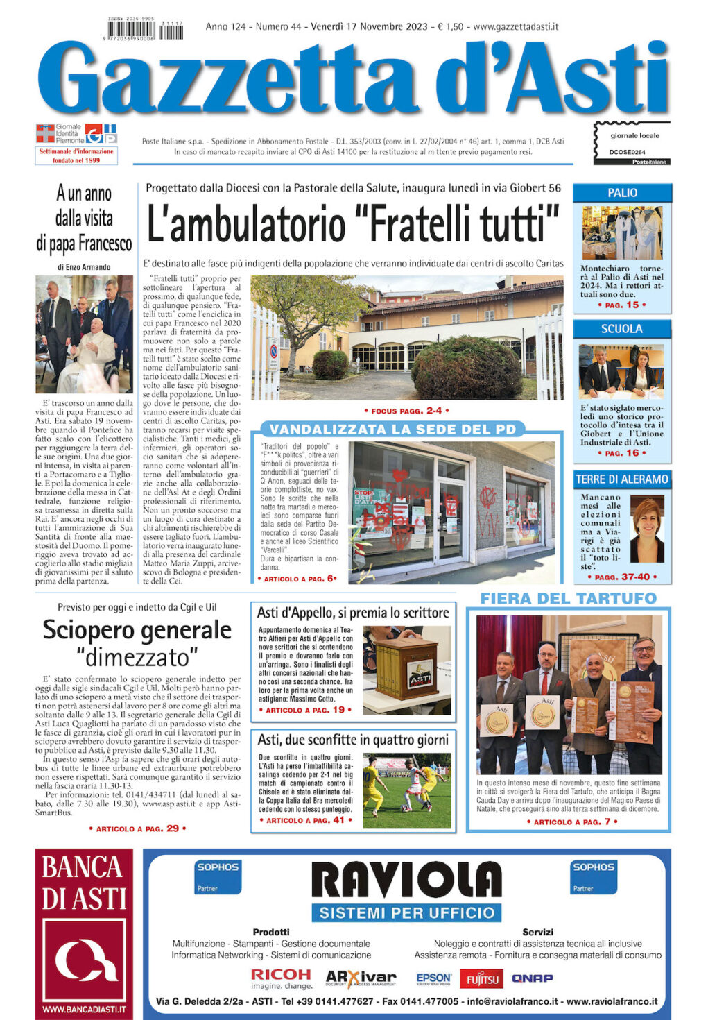 Prima pagina – 17 novembre 2023