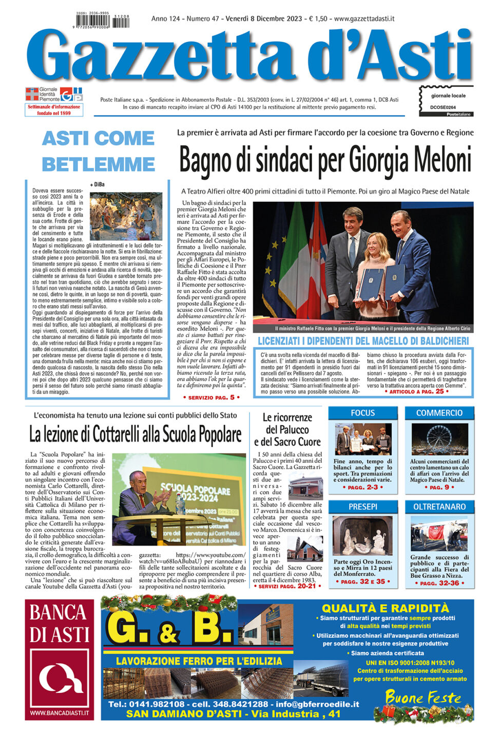 Prima pagina – 8 dicembre 2023