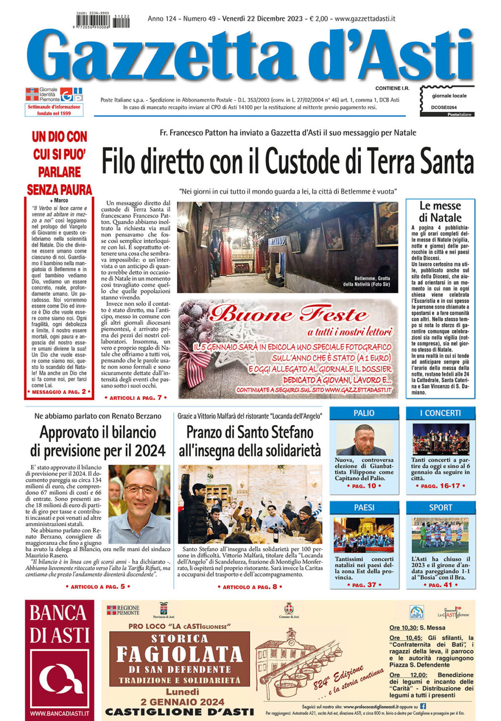 Prima pagina – 22 dicembre 2023