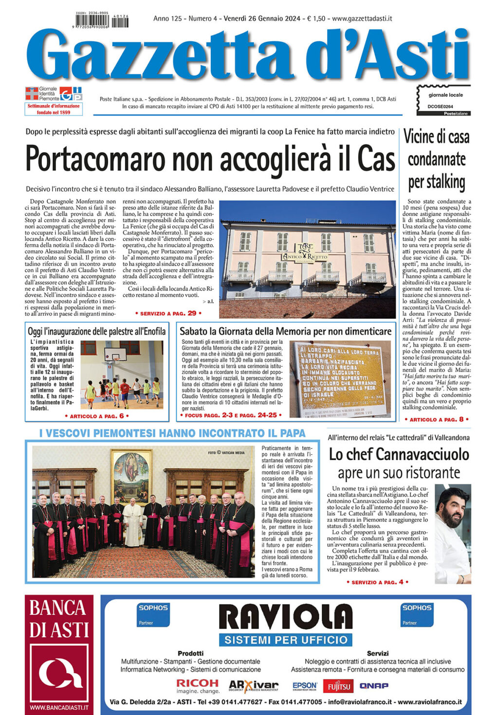 Prima pagina – 26 gennaio 2024