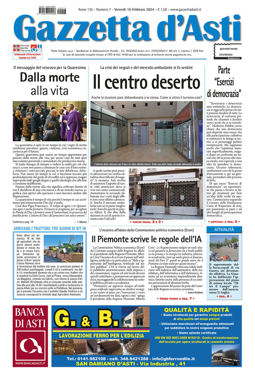 Prima pagina – 16 febbraio 2024